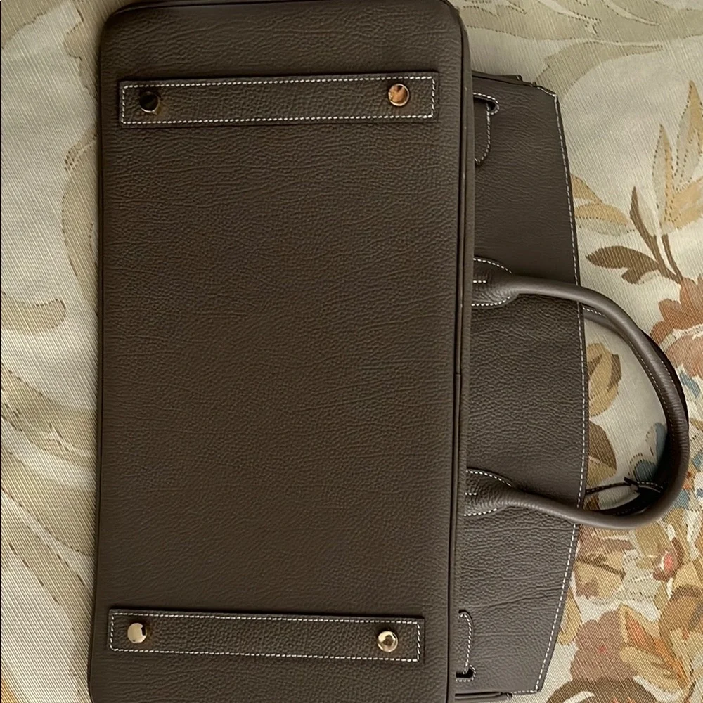 New Taupe Leather Tote Bag with Gold Hardware - Picture 3 of 3